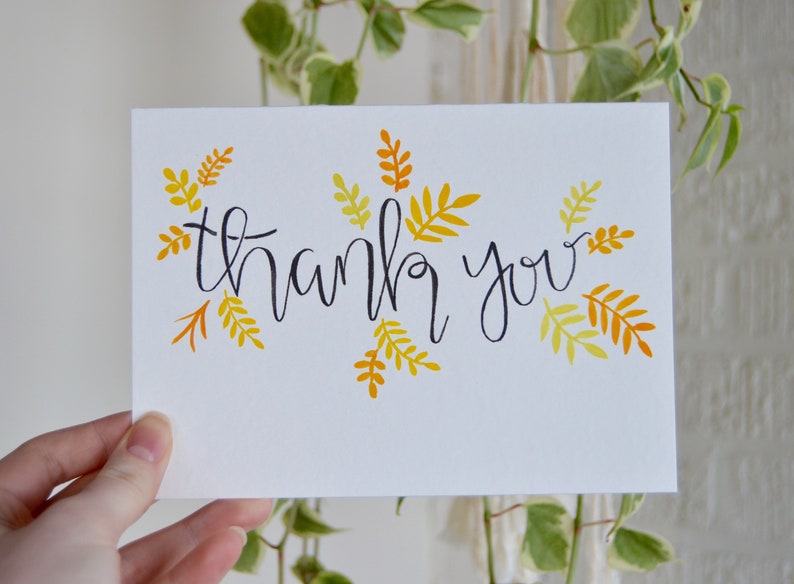 5x7 Watercolor Paper Cards thank you Hand Lettered Calligraphy Thank You Card Set 10 Cards in a Set