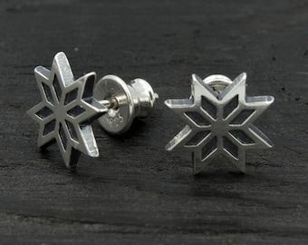 Silver stud earrings, Morning star, Minimalist earrings with Latvian ethnic sign, Handmade stud earrings, Women stud earrings