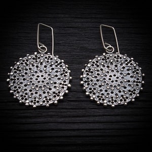 Round sterling silver earrings, Handmade filigree earrings, Lace earrings, Made in Latvia