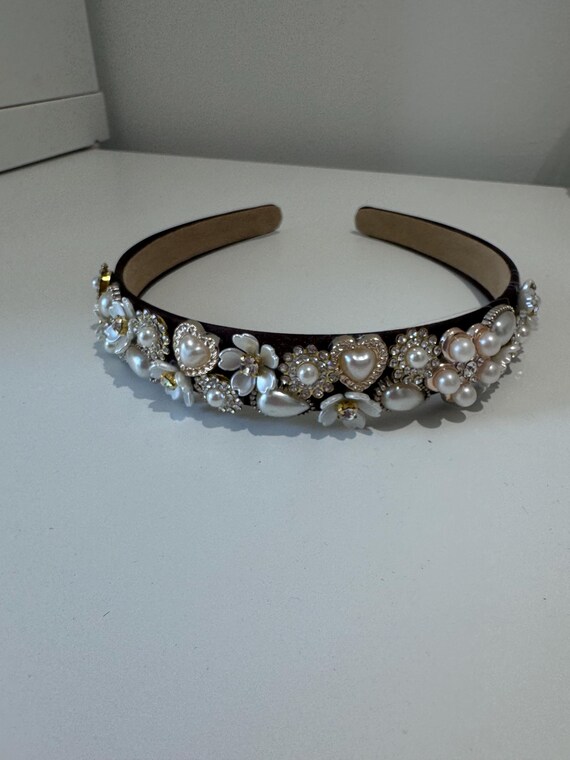 Brown Satin Headband: Pearl & Jewel Embellished Headpiece - Etsy