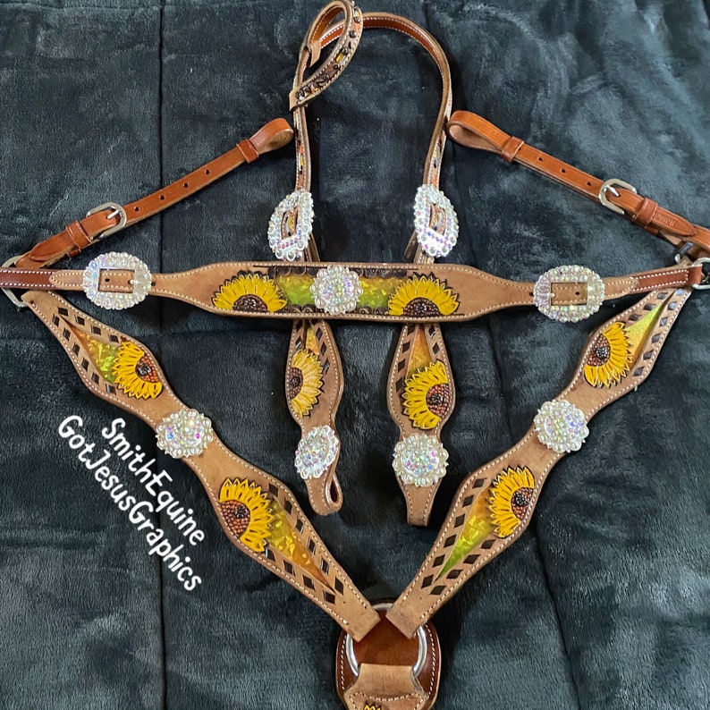 Sunflower Horse Breast Collar Bridle Set & Wither Strap Etsy