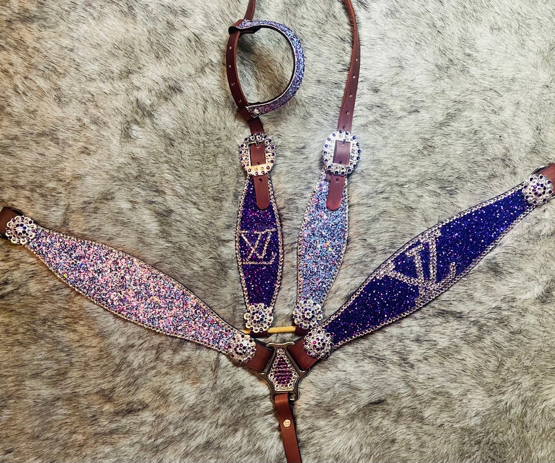Beautiful 3 Sizes Bling Breast Collar & Headstall. Mermaid and Purple
