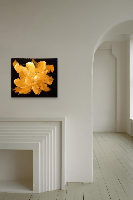 Abstract Painting Print: 11x17" Matted bright yellow black