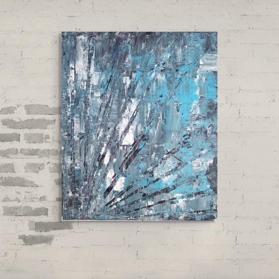 Original Abstract Painting Wall Decor  shades of blue, 20x24