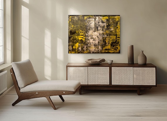 Original Abstract Acrylic Painting:  Black, Yellow, & Gray (36x48" )