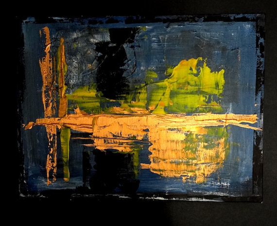 Original Abstract  Painting 16x12 Stretched canvas bright Textured Metallic Effects
