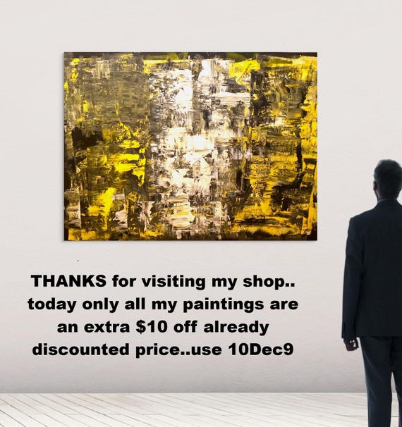 Original Abstract Acrylic Painting:  Black, Yellow, & Gray (36x48" )