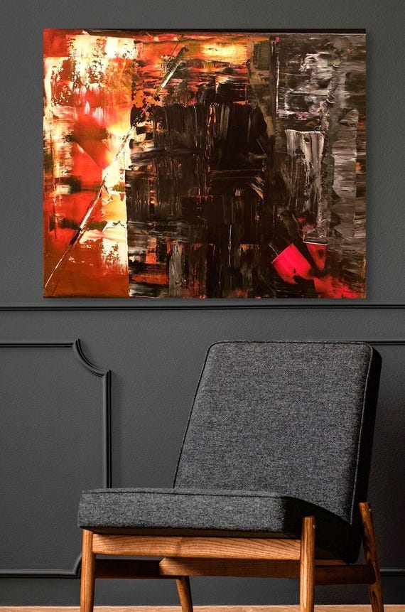 Original Abstract 20x24, acrylic on stretched cotton canvas, vibrant electric colors,red and black