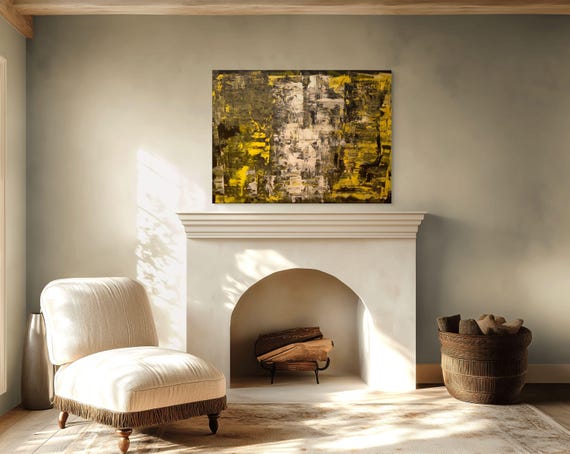 Original Abstract Acrylic Painting:  Black, Yellow, & Gray (36x48" )