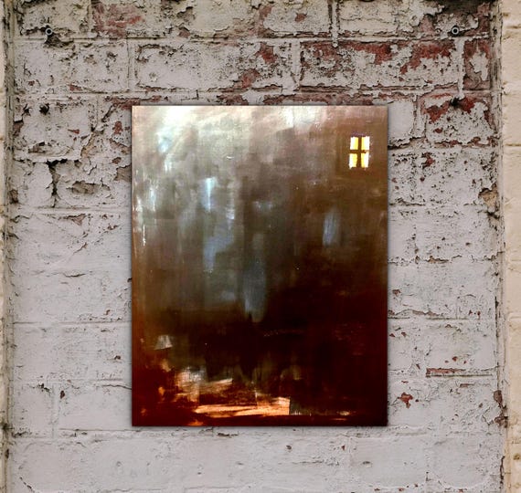 Original Abstract Acrylic on stretched cotton Canvas blue dark blue black yellow