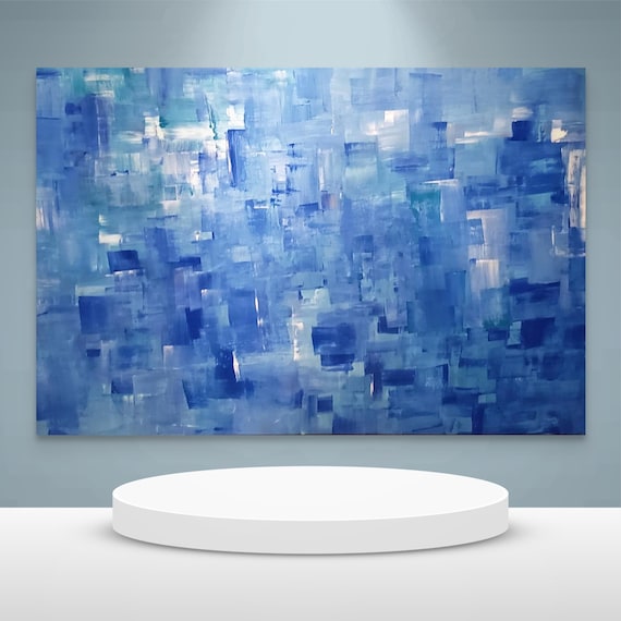 Large blue wall art stretched canvas 24x36