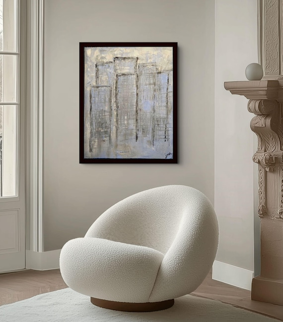 One of a kind Hand Painted  Abstract rendition "Blueprint" of a city 16x20"