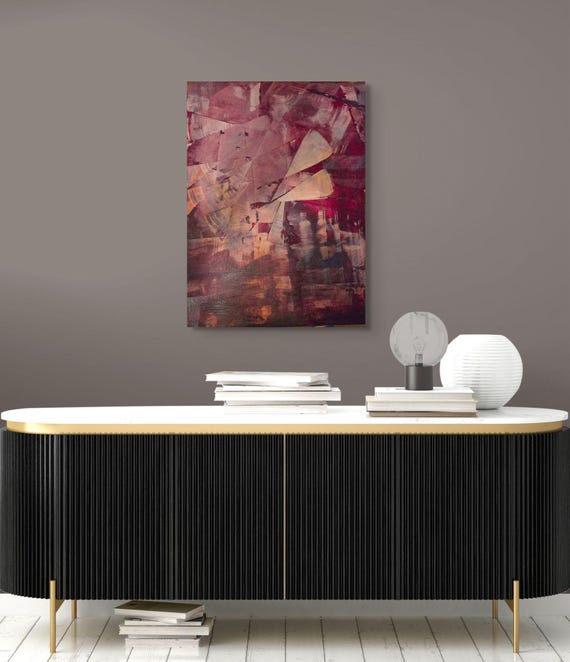 Original Abstract acrylic painting 20x24" vibrant shades of burgundy and maroon
