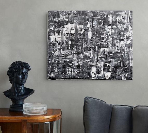 Original Hand Painted 16x20x1 3/8" stretched canvas  Black&White Textured