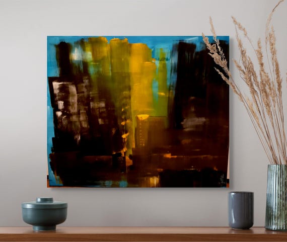 Original Abstract Art  Modern Painting Modern contemporary colorful Wall Art Brightyly colored wall art Skyline Wall Art  cityscape wall art