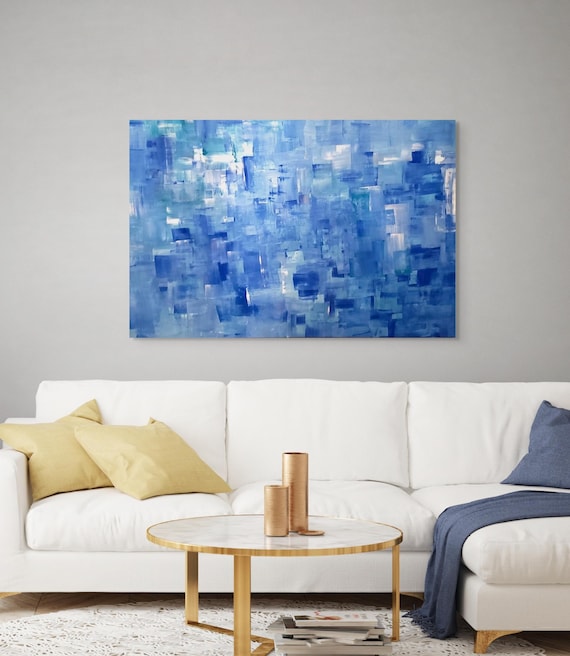 Large blue wall art stretched canvas 24x36