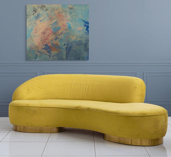 Original Acrylic Abstract Painting on stretched cotton canvas 20x24" Shades of blue, pink and white