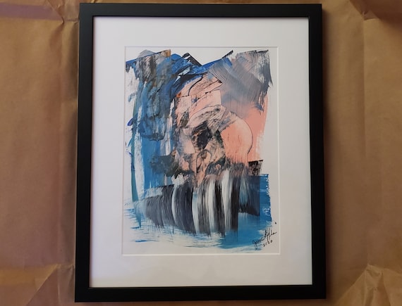 Original, abstract, "Just An Illusion" framed, acrylic"glass",14x17inches