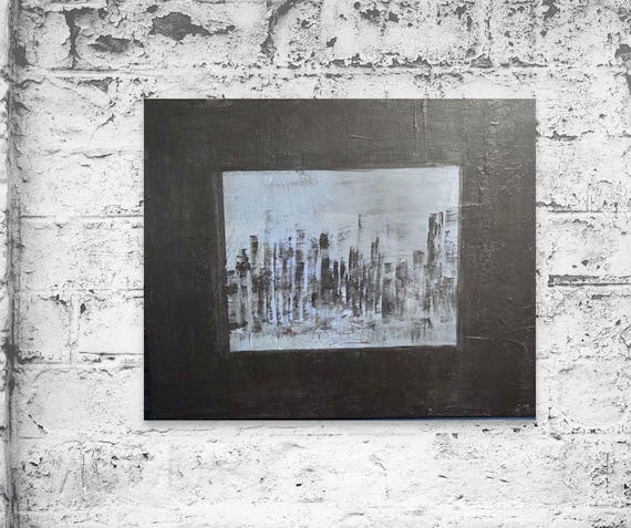 Orignal Abstract 20x24" NEW!!!  Acrylic Painting Skyline blue grey black