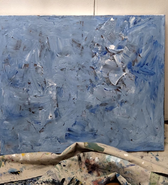 Original  Abstract Painting,  Stretched Canvas  Textured  with shades of blue, (20x24") Wall Decor