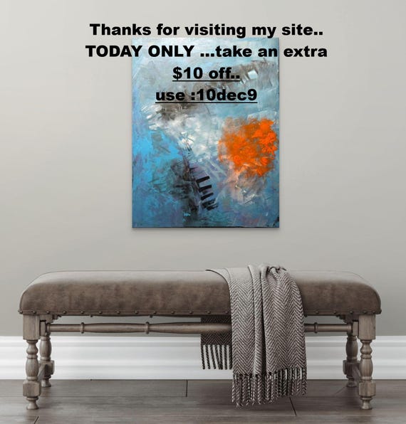 Original Abstract Art on canvas, 22x28,blue,orange,black