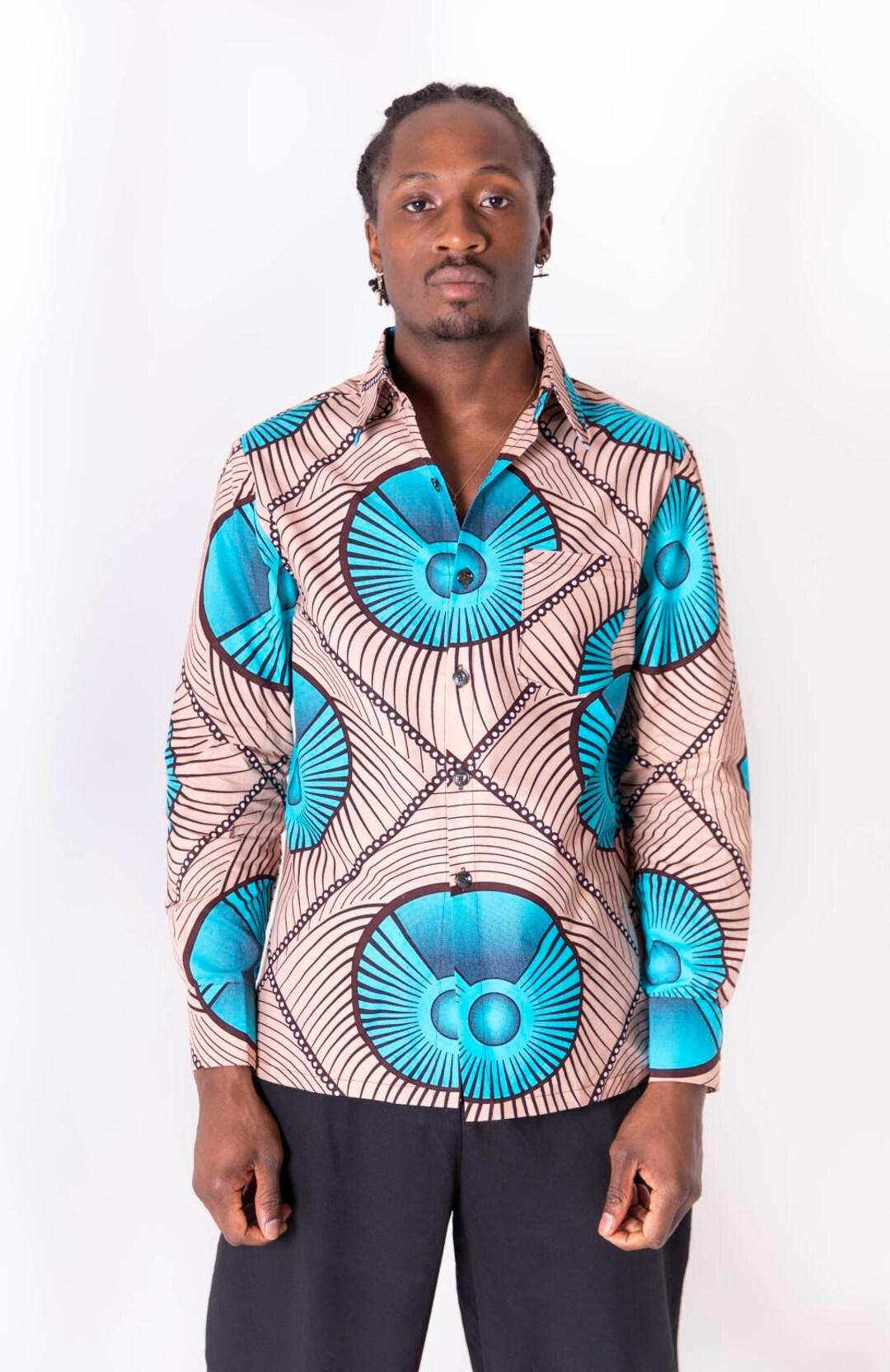 Collarless African print shirt main image 1