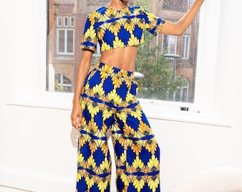 African Print Crop Top & Wide Leg Pants Set: Ankara Co-ord