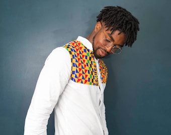 Herren African Print Shirt, afrikanisches Herrenhemd, Bouaka Kente African Print Shirt