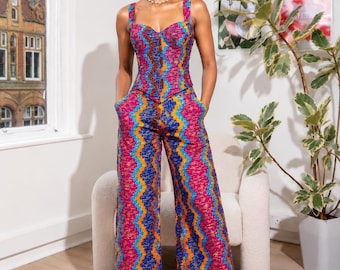 African Print Top and Wide Leg Trousers Set
