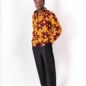 Jay Mens African Print Shirt, Ankara Langarmhemd, Ankara Shirt, Ankara Smart Shirt, Shirt mit afrikanischem Kragen
