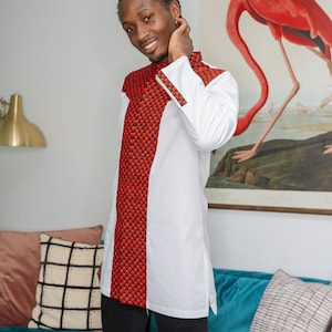 Tiken Mens African Print Shirt,  Ankara print shirt, African Men&#39;s Shirt, African print Jersey Shirt, Long Sleeve Ankara Shirt