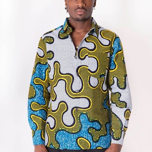 Camisa con estampado africano para hombre, camisa Ankara, camisa con botones y estampado africano, camisa de manga larga con estampado africano