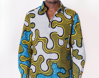 Kayan Mens African Print Shirt, Ankara shirt, African print button down shirt, African print long-sleeved shirt