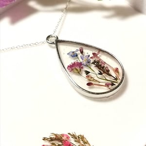 Personalised Yorkshire forget me nots, lilac Heather terrarium necklace on silver chain. Make a wish, memories necklace, valentines day