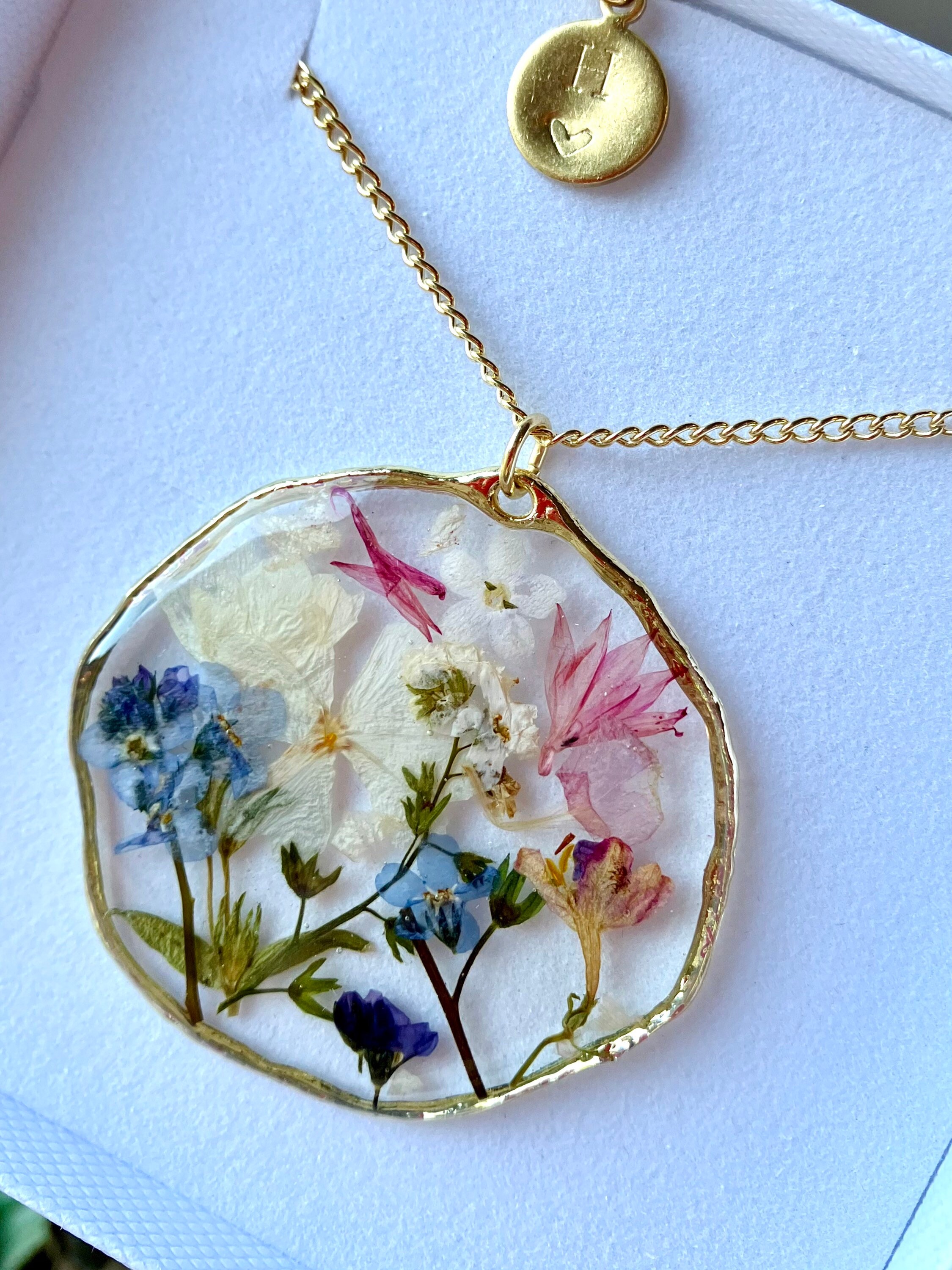Terrarium Necklace, Real Pressed Flowers, Gold Plated Chain - Etsy