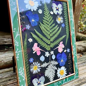 Real pressed dried flower handmade botanical glass frame, rustic cottage,  farmhouse decor, herbarium wall art, Yorkshire grown flowers.