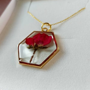 Valentines day necklace Personalised Real pressed rose terrarium flower pendant on 14k gold filled chain, June birth flowe.