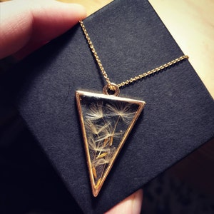 Personalised Real dandelion seed terrarium pendant necklace on gold plated or 14k gold filled chain. Make a wish, goodluck, april birthday