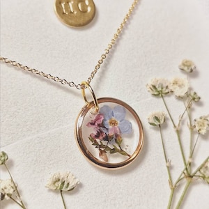 Forget-Me-Not Pressed Flower Necklace, 14k Gold Filled Chain