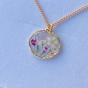 Pressed Flower Terrarium Necklace, Gold Plated, Forget-Me-Nots