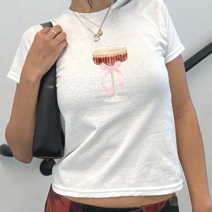 Espresso Martini Baby Tee Vintage Baby Tee | Cocktails t-shirt | Pink Ribbon Bow Coquette Baby Tee | 90s Style Clothing | 90s Y2K Baby Tee