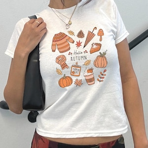 90er Jahre Herbst Baby Tee Herbst Baby Tee Halloween Baby Tee 90er Jahre y2k Vintage Baby Tee Gruseliges Shirt Süßes Baby T-Shirt Halloween Liebhaber Geschenk