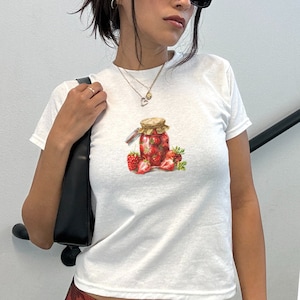 Strawberry Jam Watercolor baby tee Vintage Strawberry coquette clothing Shirt trendy gift shirt,Gift for Her, Girlfriend shirt, Fruit shirt