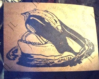 Orca Wearing Salmon Hat stamp rustic Handmade Card with Envelope