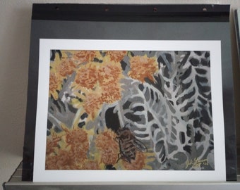 Bee on Flowers 13" X 10" PRINT by Jodi Larson