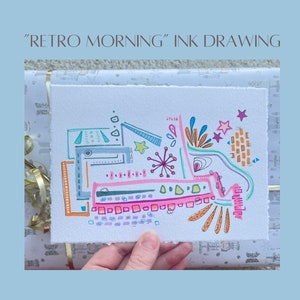 Retro Drawing | Doodle Ink Drawing | Fun and Colorful Drawing on Textured Paper