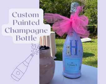 Custom Painted Champagne Bottle | Wedding Champagne Bottle | Birthday Gift Painted Bottle