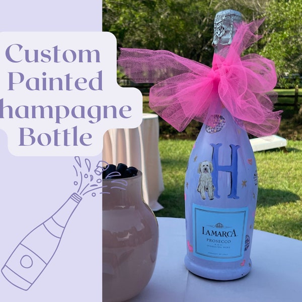 Custom Painted Champagne Bottle | Wedding Champagne Bottle | Birthday Gift Painted Bottle