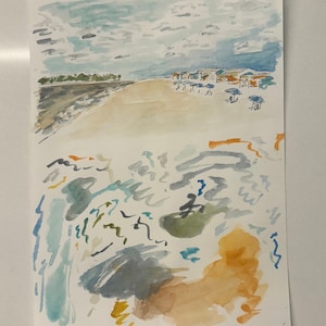 Vista sulla spiaggia di St. Simon's Island / Acquerello / Opere d'arte originali / Arte dipinta a mano / Spiaggia / Costiera