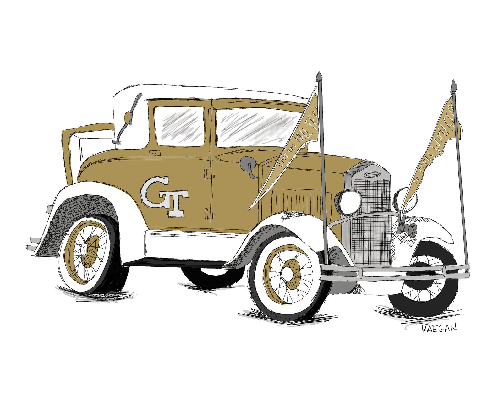 Ramblin Wreck GT Print Georgia Tech Yellow Jackets | Etsy